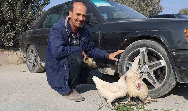 Tekere bağladığı horozuyla, tavuğunu arabasıyla birlikte satışa çıkardı