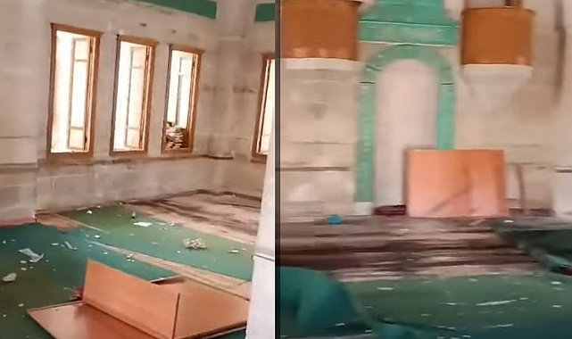 Depremden zarar gören caminin hali içler acısı